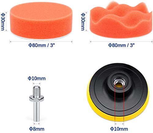 3 Inch Buffing and Polishing Pads Kit 11PCS Buffing Pads with Drill Adapter Foam Polisher Pad for Car Waxing