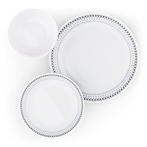 Dinnerware Sets,MEKY Flower Pattern Plates, Service for 6, Glass Plates, Dishes, Bowls, Resist Fracture, Anti-Chip