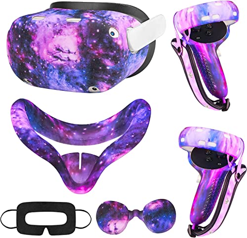 Relohas Accessories for Oculus Quest 2, VR Accessory Set for Meta Quest 2, Include Controller Grip Leather Cover, VR Shell Cover, Face Cover, The Best Gifts for Christmas and Halloween(Galaxy Purple)