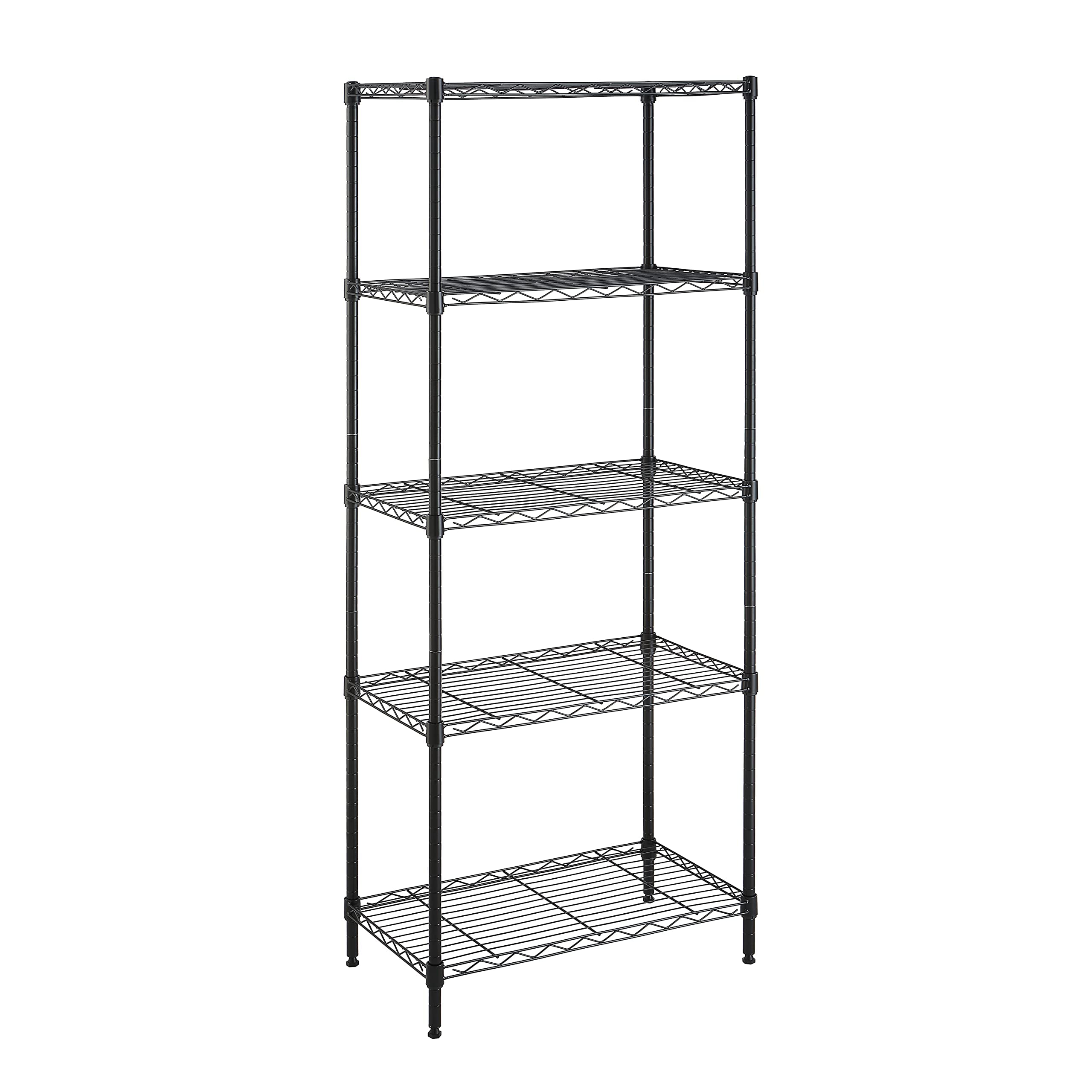 Amazon Basics 5-Shelf Adjustable Storage Shelving Unit, 200 Pound Loading Capacity per Shelf, Steel Organizer Wire Rack, 24 x 14 x 60 Inches (LxWxH), Black