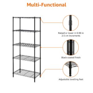 Amazon Basics 5-Shelf Adjustable Storage Shelving Unit, 200 Pound Loading Capacity per Shelf, Steel Organizer Wire Rack, 24 x 14 x 60 Inches (LxWxH), Black