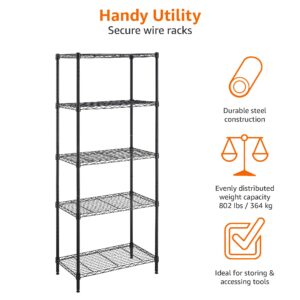 Amazon Basics 5-Shelf Adjustable Storage Shelving Unit, 200 Pound Loading Capacity per Shelf, Steel Organizer Wire Rack, 24 x 14 x 60 Inches (LxWxH), Black