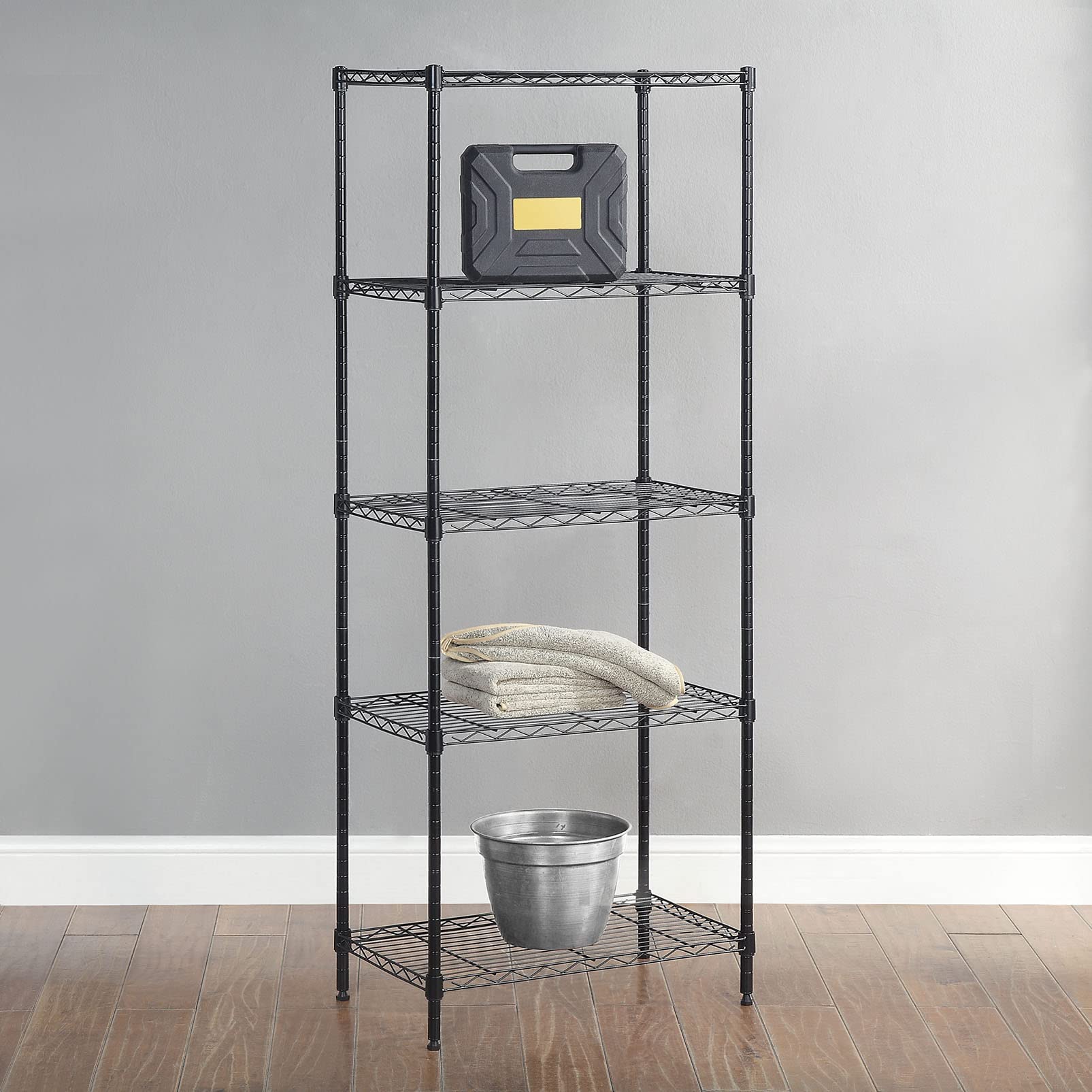 Amazon Basics 5-Shelf Adjustable Storage Shelving Unit, 200 Pound Loading Capacity per Shelf, Steel Organizer Wire Rack, 24 x 14 x 60 Inches (LxWxH), Black