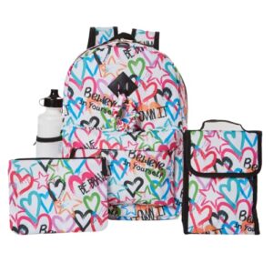 club libby lu empowerment heart love backpack set for girls, 16 inch, 6 pieces - includes foldable lunch bag, water bottle, scrunchie, & pencil case
