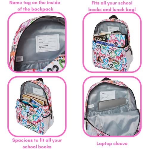 CLUB LIBBY LU Empowerment Heart Love Backpack Set for Girls, 16 inch, 6 Pieces - Includes Foldable Lunch Bag, Water Bottle, Scrunchie, & Pencil Case