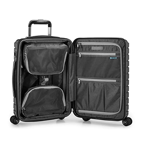 Traveler's Choice Archer Polycarbonate Hardside Spinner Luggage Set, Tie Down Straps, Black, Carry-On 21-Inch