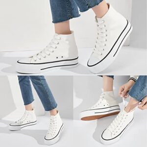 FRACORA Womens High Top Canvas Shoes White Black Platform Sneakers Lace Up Shoes for Women Casual(White,US7)