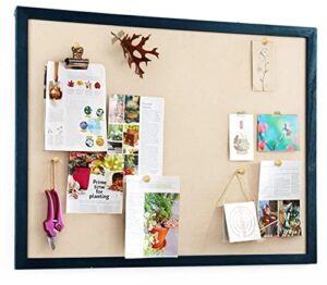 miratino bulletin board 23x18 inch large with linen wood boards wall decor hanging pin wood framed display bulletin cork photo picture board light for room school office bedroom 20-pushpin dark blue