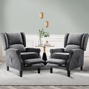 leisland wingback recliner chair for living room fabric lazyboy push back chair with heat and massage, tufted armchair with padded seat,grey(set of 2)
