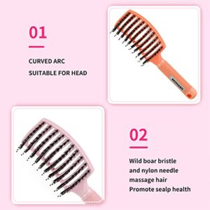 EKONAER 3 Pack Vented Quick Drying Massage Blow Detangler Brush,Boar Bristle Hair Brush Set-Curved,Detangling Hair Brush for Women Long,Thick, Thin, Curly(Green)