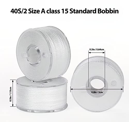 ilauke 36pcs White Sewing Thread 60WT Size A Prewound Bobbin Thread with Bobbin Case, Polyester Thread for Brother Singer BabyLock Janome Machines DIY Embroidery Thread