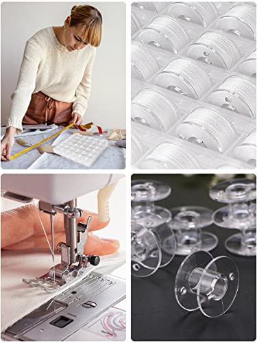 ilauke 36pcs White Sewing Thread 60WT Size A Prewound Bobbin Thread with Bobbin Case, Polyester Thread for Brother Singer BabyLock Janome Machines DIY Embroidery Thread