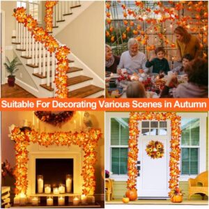 [ Timer & Thicker Leaves ] 3 Pack Fall Garland Lights Fall Decoration Home Total 120 Leaves 60LED 30Ft Waterproof Battery Powered Two Leaves Paired with each Bright LED Halloween Thanksgiving Decor