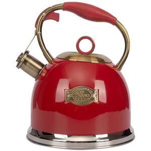 tea kettle, stovetop whistling teapot, stainless steel, black, 3.0-quart