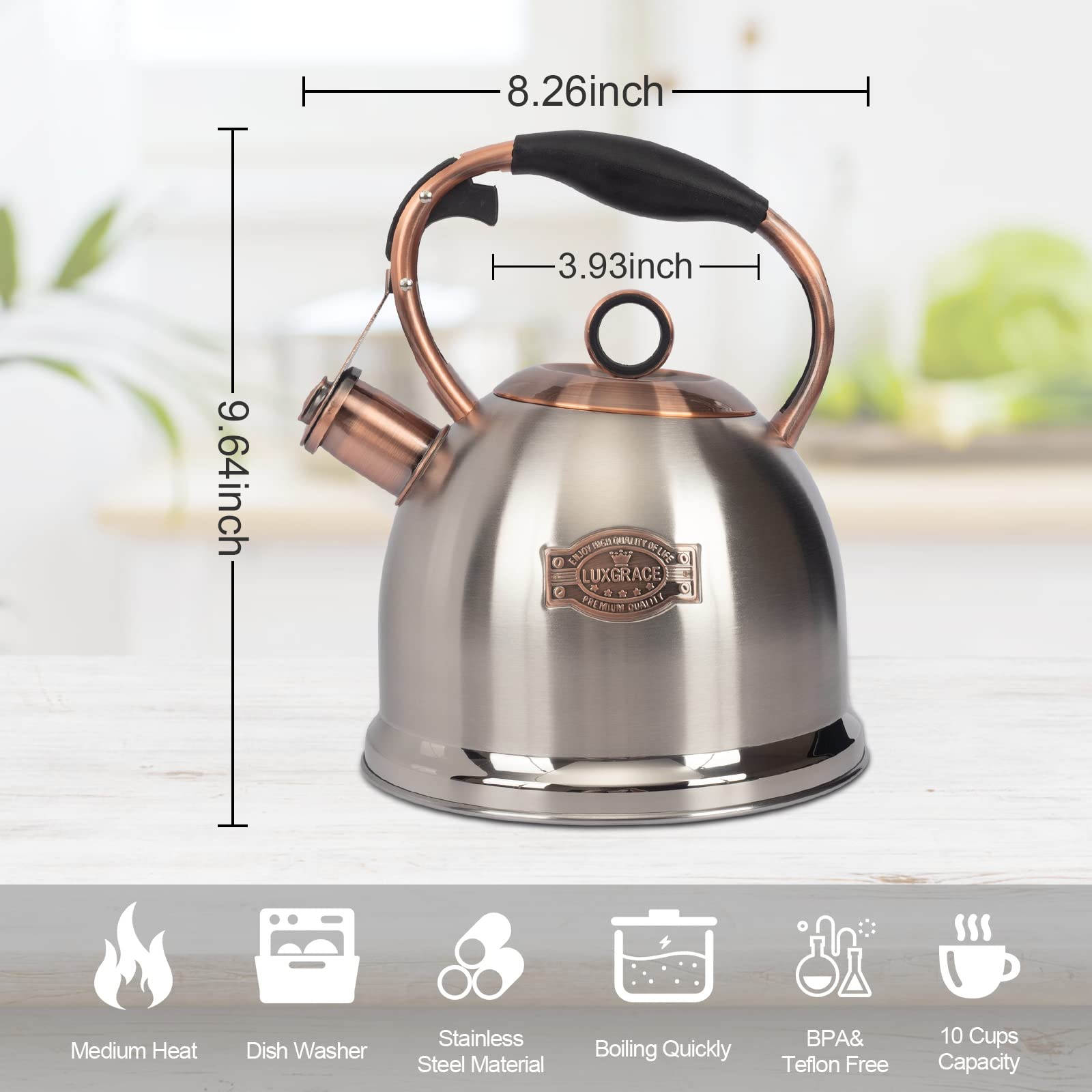 Whistling Stovetop Tea Kettle Food Grade Stainless Steel, Hot Water Fast to Boil for Stove Top-3.0Q