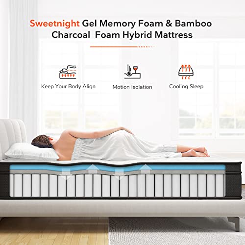 Sweetnight King Mattress, 10 Inch King Size Hybrid Mattress, Gel Bamboo Charcoal Mattress with Individually Wrapped Spring for Motion Isolation & Cool Sleep, Siesta