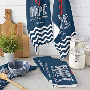 Big buy store Hope Achor Kitchen Dish Towels, Soft Lightweight Microfiber Absorbent Decorative Hand Towel Whte Navy Blue Chevron Zig Zag Tea Towel Guest Towel for Kitchen Bathroom 18x28in