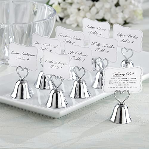 Kate Aspen 48PCS Silver Place Card/Photo Holder, Kissing Bells Design Celebration Decor for Wedding, Bridal Shower & Anniversary Party