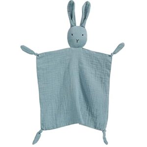 peipeiwu organic cotton muslin lovey blanket, organic cotton muslin bunny security blanket soft & breathable lovie baby gifts for boys and girls (light blue)