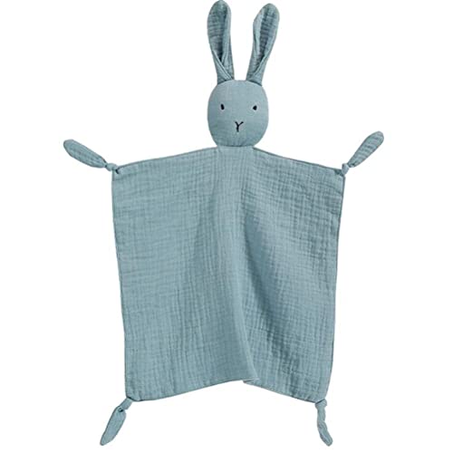 PEIPEIWU Organic Cotton Muslin Lovey Blanket, Organic Cotton Muslin Bunny Security Blanket Soft & Breathable Lovie Baby Gifts for Boys and Girls (Light Blue)