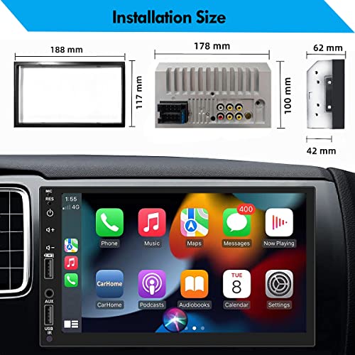 Double Din Car Stereo with Apple Carplay 7 Inch Touch Screen Radio with Bluetooth Touchscreen Auto Play Receiver with Backup Camera MP5 Audio Player Mirror Link USB AUX Head Unit System