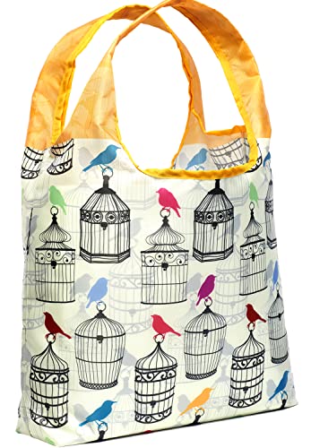 O-WITZ Reusable Grocery Bags | Vibrant Tote Bag For Groceries, Gym, Beach Gear, Toys & More | Washable Design With Large Handles For Maximum Convenience | Folds Into A Small Pouch, Canaries