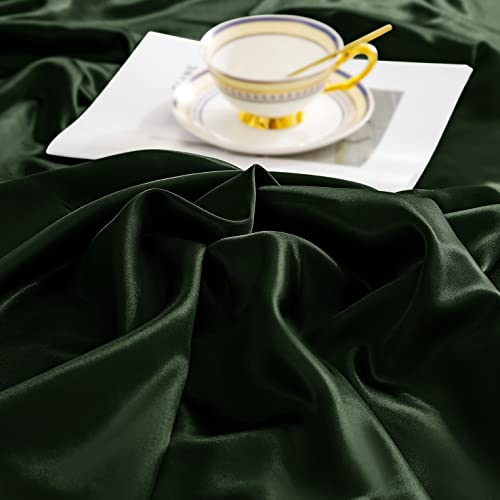 NSGZ 4 Pieces Satin Sheets Queen, Silky Satin Sheet Sets with 1 Fitted Sheet, 1 Flat Sheet and 2 Pillowcases, Cooling Bed Sheet, Extra Soft Satin Fitted Sheet, Dark Green