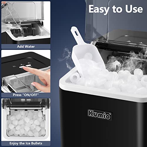 KUMIO Ice Machine Maker Countertop, 9 Bullet Ice Fast Making in 6-8 Mins, 26.5 lbs in 24 hrs, Self-Cleaning Portable Ice Maker Machine with Scoop and Basket, Black