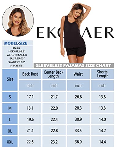 Ekouaer Pajamas Set for Women Wide Strap Lightweight Tank Top and Solid Shorts Casual Pj Sets Summer Pj Set (Cobalt Blue, S)