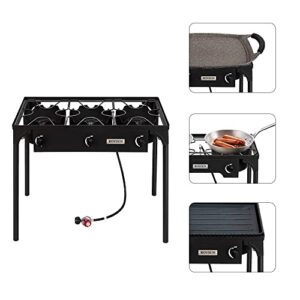 Bonnlo 3 Burner Outdoor Portable Propane Stove Gas Cooker, Heavy Duty Iron Cast Patio Burner with Detachable Stand Legs for Camp Cooking (3-Burner 225,000-BTU)