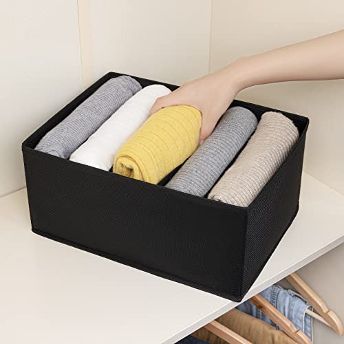 DIMJ Jeans Organizers, Wardrobe Clothes Organizer with 5 Cells, Foldable Drawer Organizers for Clothing, Fabric Closet Organizer for Clothes, Wardrobe, Drawer, 4 Packs (Black)