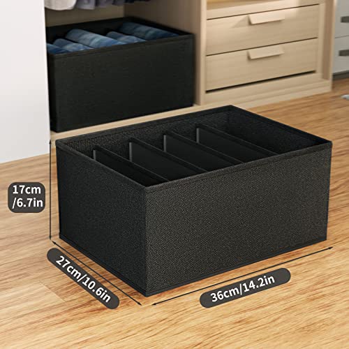 DIMJ Jeans Organizers, Wardrobe Clothes Organizer with 5 Cells, Foldable Drawer Organizers for Clothing, Fabric Closet Organizer for Clothes, Wardrobe, Drawer, 4 Packs (Black)