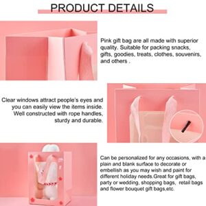 PH PandaHall 10pcs Pink Gift Bags Paper Kraft Paper Bags with Handles 10x7x5” Gift Bags with Transparent Window Kraft Shopping Bags for Party Gift Present Bouquet Wrapping Valentine