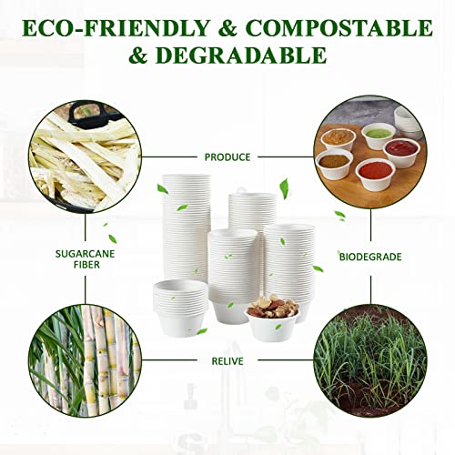 Vplus 500 Pack 2 OZ Disposable Souffle Cups, 100% Compostable Portion Cups, Food Sample Cups Made From Bagasse Fibe, Perfect For Dips, Jams, Honey, Sauces, Nuts