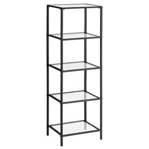 vasagle bookcase, 5-tier bookshelf, slim shelving unit for bedroom, bathroom, home office, tempered glass, steel frame, black ulgt029b61