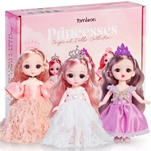 princess toys for girls age 3 4 5 6 | mini princess dolls - gift for girls | 3 little princess figurines with tiaras, hair & accessories | set for 3+ year old girls | compatible with doll houses