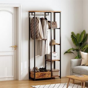 soges Free-Standing Garment Rack, Clothing Rack Clothes Organizer with 5-Tier Shelves,Hanging Rod and Drawer, Open Wardrobe Closet Storage Organizer,Portable Coat Rack, 10JYBJCR03TK