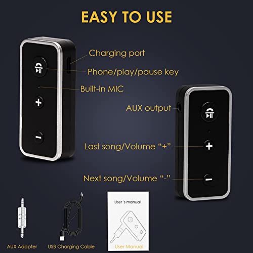 Wireless Bluetooth Aux Car Adapter - Portable Mini Bluetooth Lossless Music Receiver Transmitter with Microphone and Hands-Free Call for Home Stereo | Car Audio | Headset | TV, Fast Charging