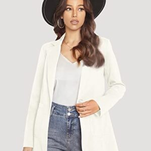 EXTRO&VERT Blazer Jackets for Women Single Button Long Sleeve Patch Pocket Suit for Work Casual White