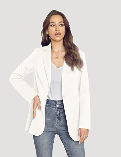 EXTRO&VERT Blazer Jackets for Women Single Button Long Sleeve Patch Pocket Suit for Work Casual White