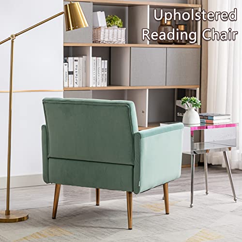 Olela Accent Chair with Arms for Living Room, Modern Tufted Single Sofa Armchair with Gold Metal Legs Upholstered Reading Chair for Bedroom Office Decorative (Velvet-Smooth Backrest, Mint Green)