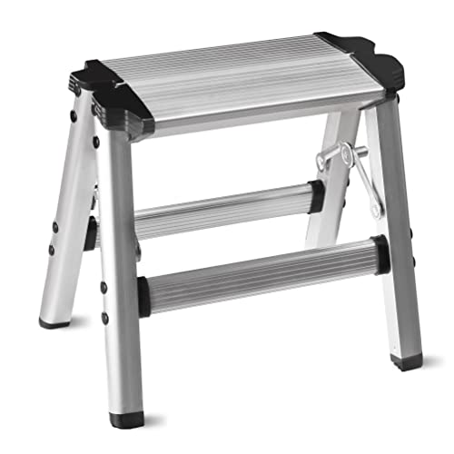 Folding One Step Stool - Small Aluminum 1 Step Ladder 330lbs Capacity with Non-Slip Feet, Lightweight Sturdy Metal Step Stool by CHEAGO, Portable Solid Handy Stool for Kitchen, Home, RV, Garage