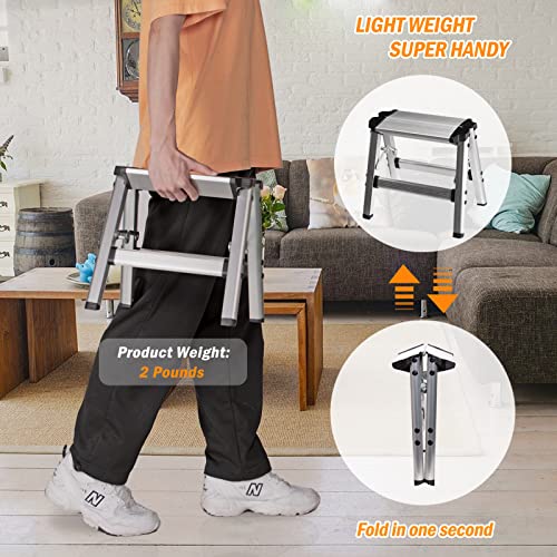 Folding One Step Stool - Small Aluminum 1 Step Ladder 330lbs Capacity with Non-Slip Feet, Lightweight Sturdy Metal Step Stool by CHEAGO, Portable Solid Handy Stool for Kitchen, Home, RV, Garage