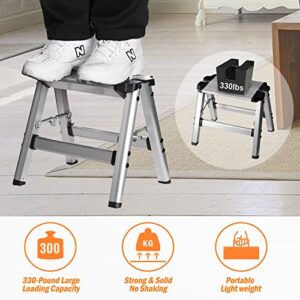 Folding One Step Stool - Small Aluminum 1 Step Ladder 330lbs Capacity with Non-Slip Feet, Lightweight Sturdy Metal Step Stool by CHEAGO, Portable Solid Handy Stool for Kitchen, Home, RV, Garage