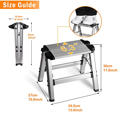 Folding One Step Stool - Small Aluminum 1 Step Ladder 330lbs Capacity with Non-Slip Feet, Lightweight Sturdy Metal Step Stool by CHEAGO, Portable Solid Handy Stool for Kitchen, Home, RV, Garage