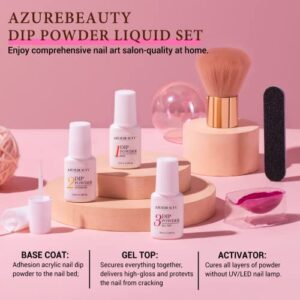 AZUREBEAUTY Dip Powder Nail Kit, 4 Colors Gentle Nude Pink Neutral Skin Dipping Powder System Liquid Set Recycling Tray with Base & Top Coat Activator for French Nail Art Manicure Salon DIY at Home