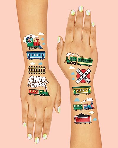 xo, Fetti Train Party Supplies Temporary Tattoos for Kids - 48 Styles | Trains Birthday, Choo Choo Party Favors, Railroad Decorations