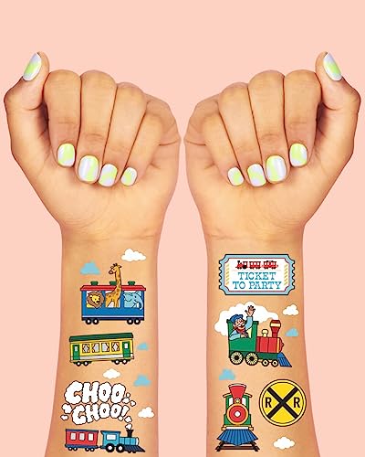 xo, Fetti Train Party Supplies Temporary Tattoos for Kids - 48 Styles | Trains Birthday, Choo Choo Party Favors, Railroad Decorations