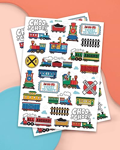 xo, Fetti Train Party Supplies Temporary Tattoos for Kids - 48 Styles | Trains Birthday, Choo Choo Party Favors, Railroad Decorations