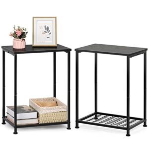 smusei black nightstands set of 2 side table living room for small spaces narrow bedside tables and small end table sets with open storage shelves for bedroom guest room decor